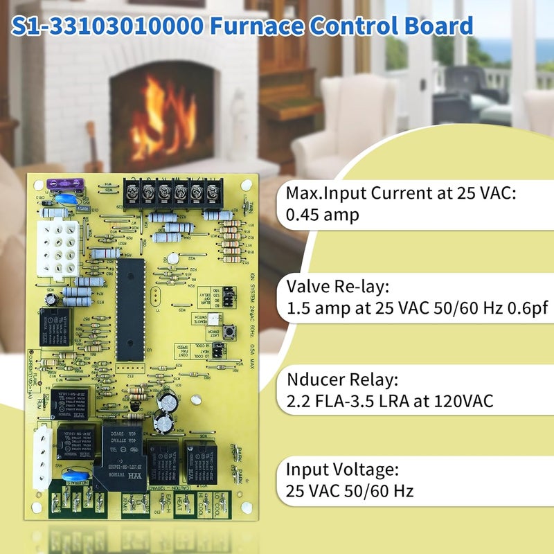 FONGLP S1-33103010000 Furnace Control Circuit Board, Compatible with White Rodgers 50A56-956 50A56-242 50A56-243, York, Luxaire, Coleman Integrated Control Furnaces, 120V Ignitor with LED Diagnostics - Image 3